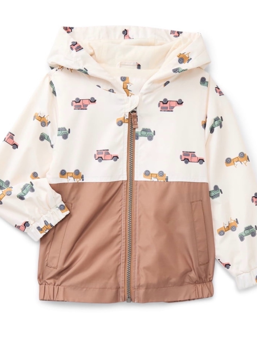 child of mine Cream and Brown Kids Hooded Jacket with Car Motif